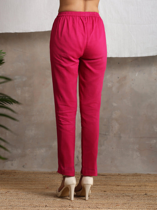 trueBrowns Pink Crinkled Pant | Swadesiicart