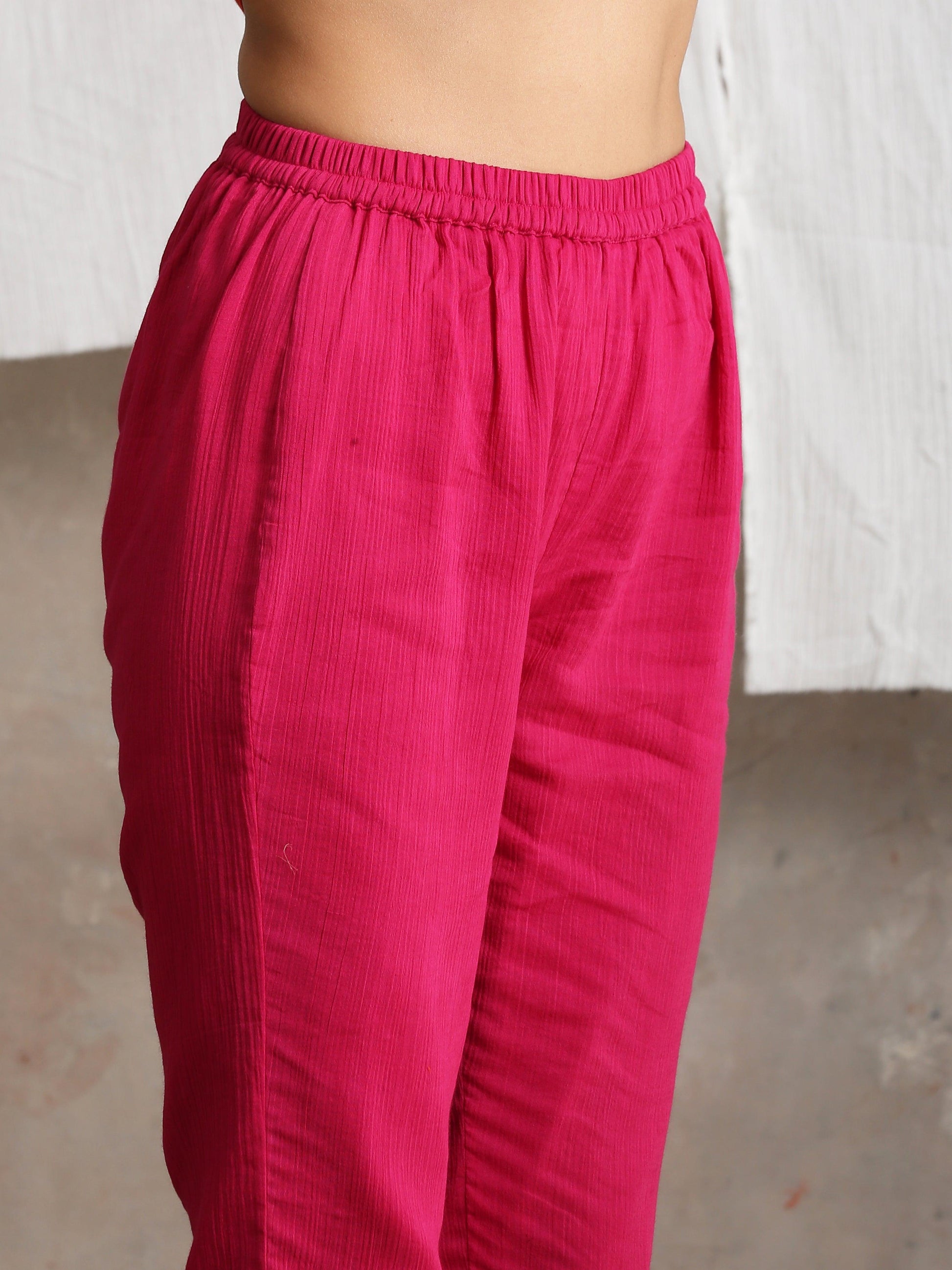 trueBrowns Pink Crinkled Pant | Swadesiicart