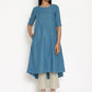 trueBrowns Cotton Linen Steel Blue Kurta Pant Set | Swadesiicart