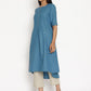 trueBrowns Cotton Linen Steel Blue Kurta Pant Set | Swadesiicart