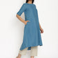 trueBrowns Cotton Linen Steel Blue Kurta Pant Set | Swadesiicart