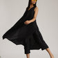 trueBrowns Cotton Linen Black Sleeveless Flared Kurta Pant | Relove - Swadesiicart