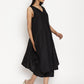trueBrowns Cotton Linen Black Sleeveless Flared Kurta Pant | Relove - Swadesiicart
