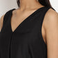 trueBrowns Cotton Linen Black Sleeveless Flared Kurta Pant | Swadesiicart