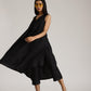trueBrowns Cotton Linen Black Sleeveless Flared Kurta Pant | Swadesiicart