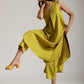 trueBrowns Cotton Linen Lime Green Sleeveless Flared Kurta Pant Set | Swadesiicart