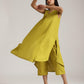 trueBrowns Cotton Linen Lime Green Sleeveless Flared Kurta Pant Set | Swadesiicart