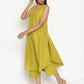 trueBrowns Cotton Linen Lime Green Sleeveless Flared Kurta Pant Set | Swadesiicart