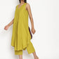 trueBrowns Cotton Linen Lime Green Sleeveless Flared Kurta Pant Set | Swadesiicart