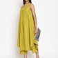 trueBrowns Cotton Linen Lime Green Sleeveless Flared Kurta Pant Set | Relove | Swadesiicart