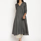 trueBrowns Cotton Linen Dark Grey Kurta Pant Set | Swadesiicart