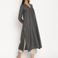 trueBrowns Cotton Linen Dark Grey Kurta Pant Set | Swadesiicart