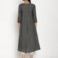 trueBrowns Cotton Linen Dark Grey Kurta Pant Set | Swadesiicart