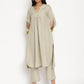 trueBrowns Cotton Linen Light Grey Flared Kurta Pant Set | Swadesiicart