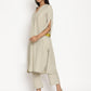 trueBrowns Cotton Linen Light Grey Flared Kurta Pant Set | Swadesiicart