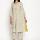 trueBrowns Cotton Linen Light Grey Flared Kurta Pant Set | Swadesiicart