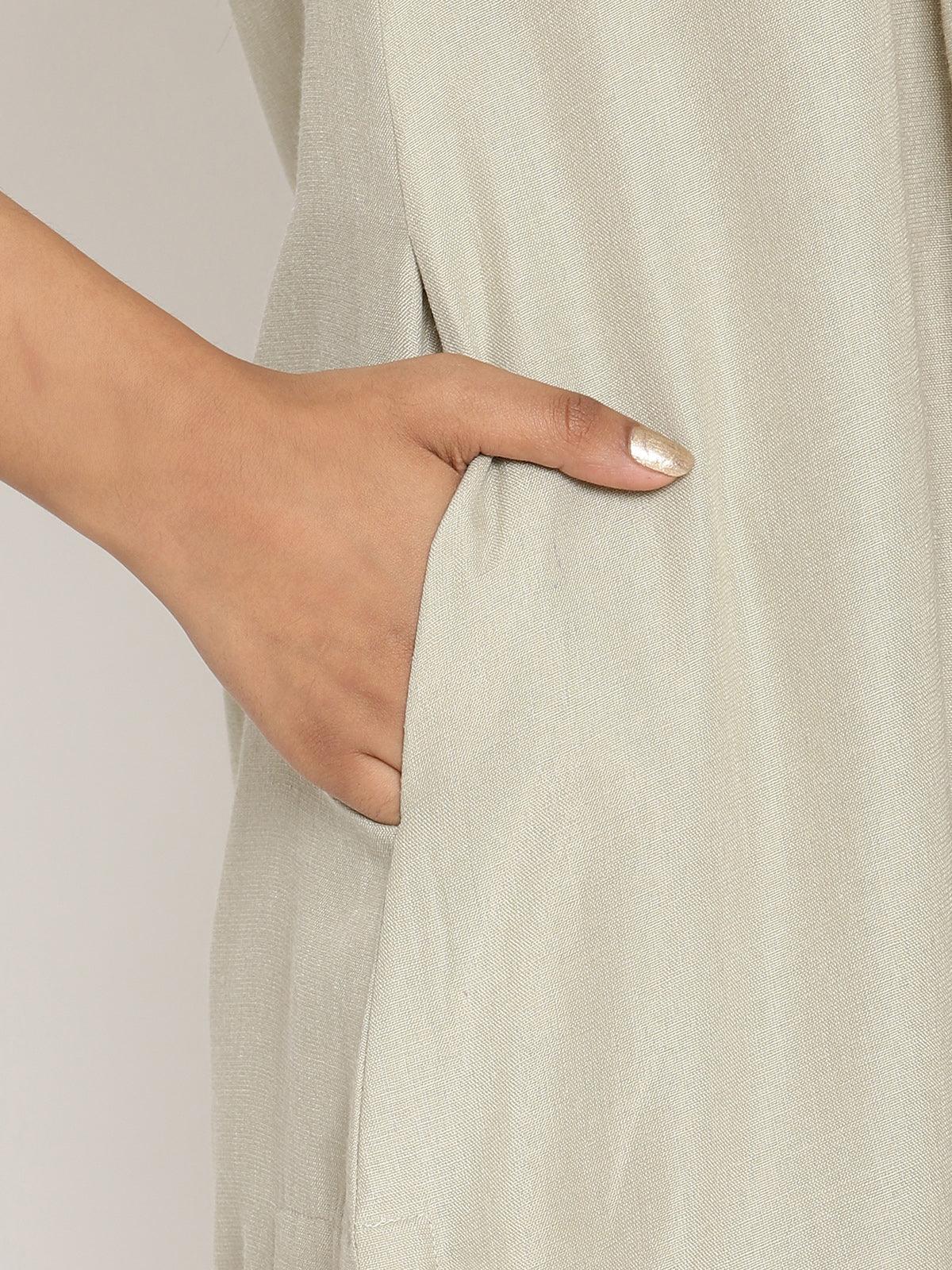 trueBrowns Cotton Linen Light Grey Flared Kurta Pant Set | Swadesiicart