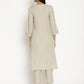 trueBrowns Cotton Linen Light Grey Flared Kurta Pant Set | Swadesiicart