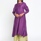 trueBrowns Silk Purple Gathered Sleeve Flared Kurta Palazzo Set | Swadesiicart