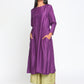 trueBrowns Silk Purple Gathered Sleeve Flared Kurta Palazzo Set | Swadesiicart