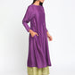 trueBrowns Silk Purple Gathered Sleeve Flared Kurta Palazzo Set | Swadesiicart