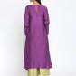 trueBrowns Silk Purple Gathered Sleeve Flared Kurta Palazzo Set | Swadesiicart