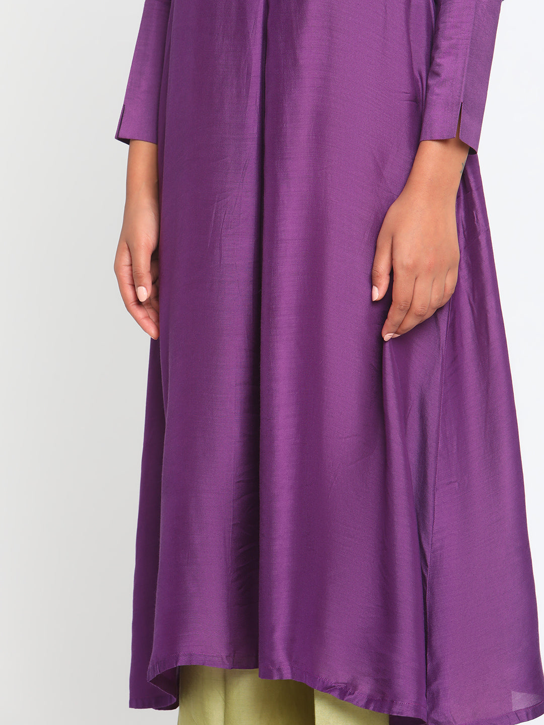 trueBrowns Silk Purple Gathered Sleeve Flared Kurta Palazzo Set | Swadesiicart