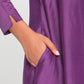 trueBrowns Silk Purple Gathered Sleeve Flared Kurta Palazzo Set | Swadesiicart