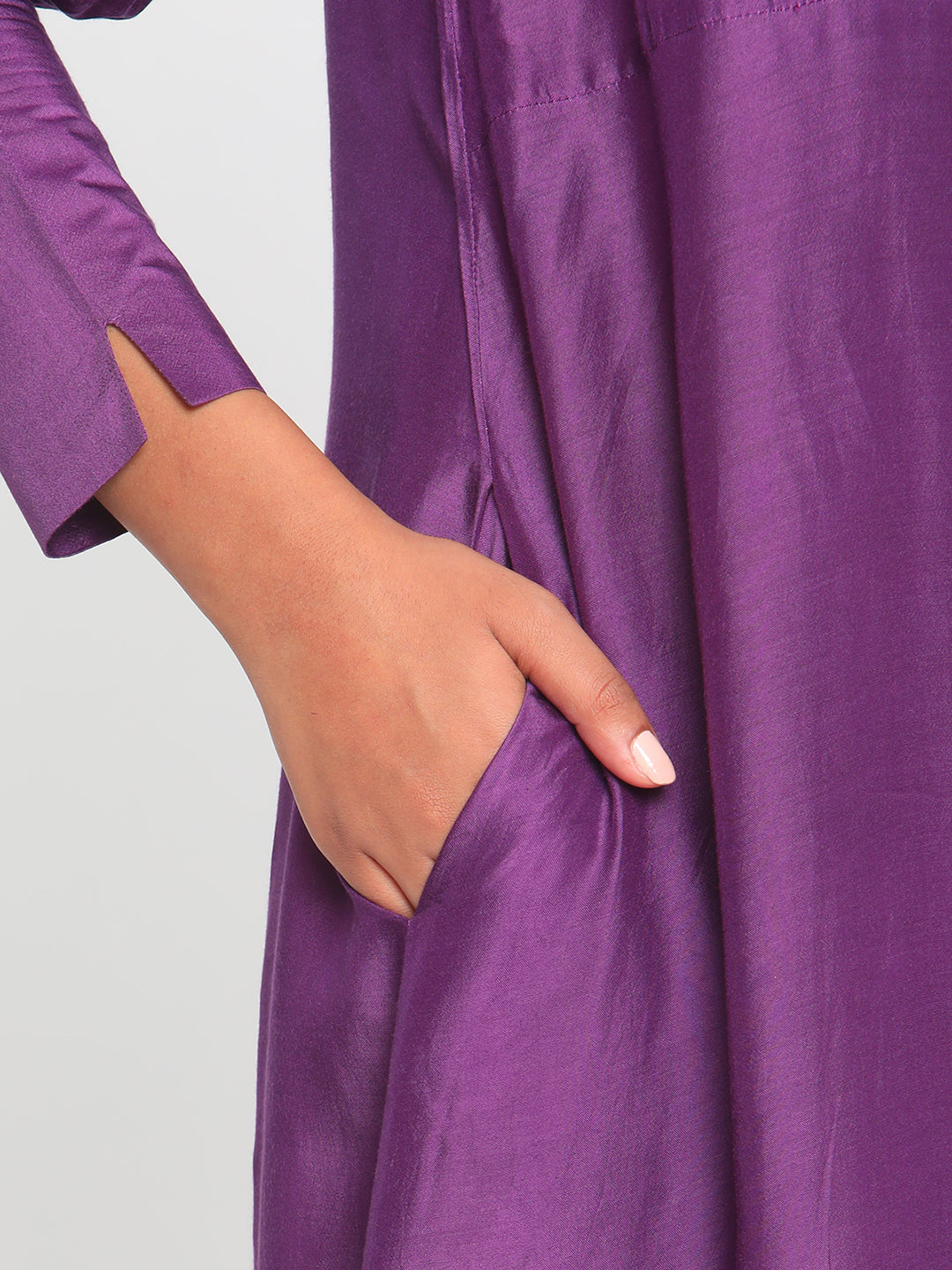 trueBrowns Silk Purple Gathered Sleeve Flared Kurta Palazzo Set | Swadesiicart
