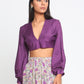 trueBrowns Silk Purple Gathered Sleeve Blouse | Swadesiicart
