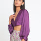 trueBrowns Silk Purple Gathered Sleeve Blouse | Swadesiicart