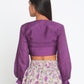 trueBrowns Silk Purple Gathered Sleeve Blouse | Swadesiicart