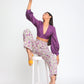 trueBrowns Silk Purple Gathered Sleeve Blouse | Swadesiicart