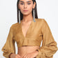 trueBrowns Silk Gold Gathered Sleeve Blouse | Swadesiicart