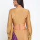 trueBrowns Silk Gold Gathered Sleeve Blouse | Swadesiicart