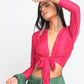 trueBrowns Silk Pink Tie Up Blouse | Swadesiicart