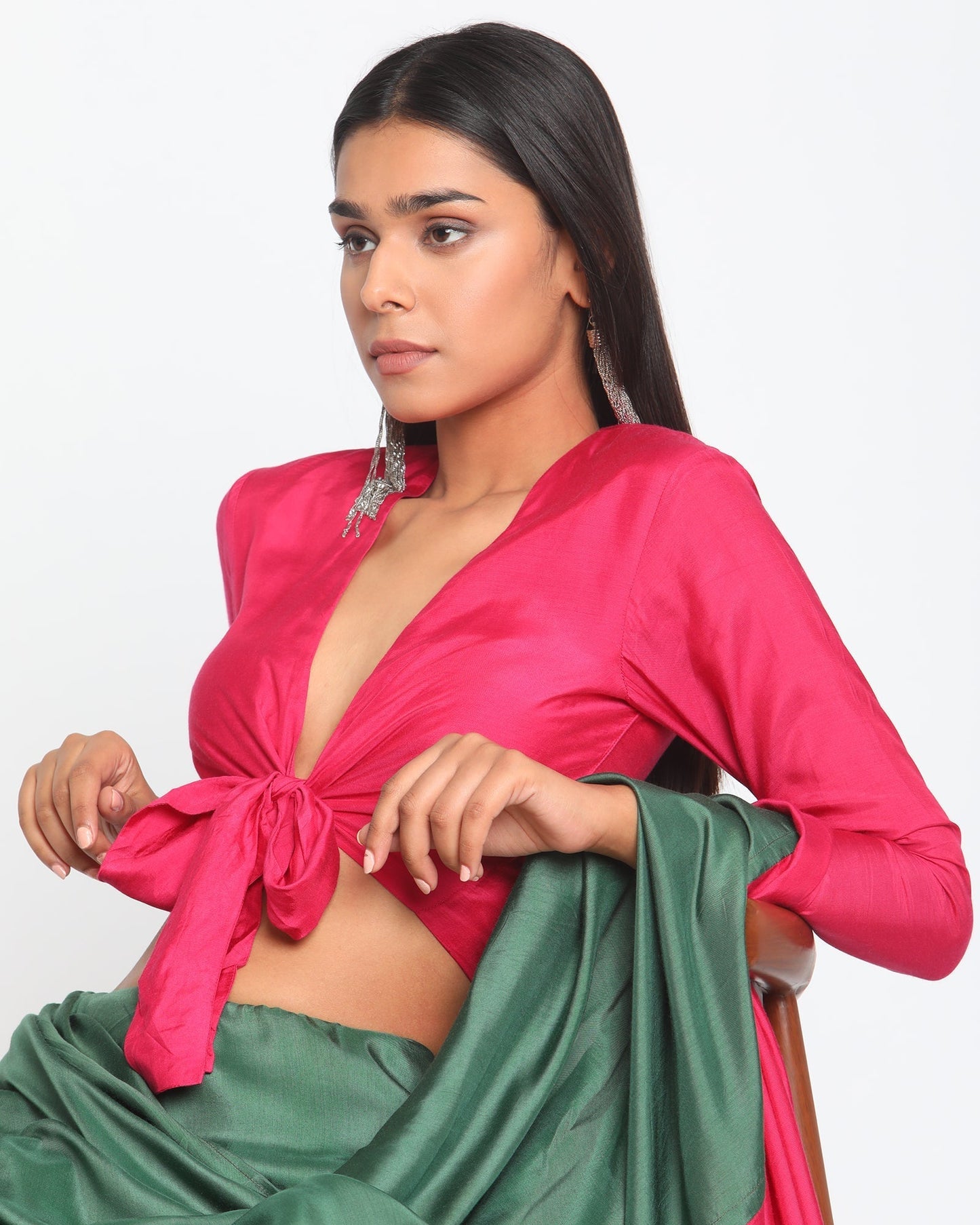 trueBrowns Silk Pink Tie Up Blouse | Swadesiicart