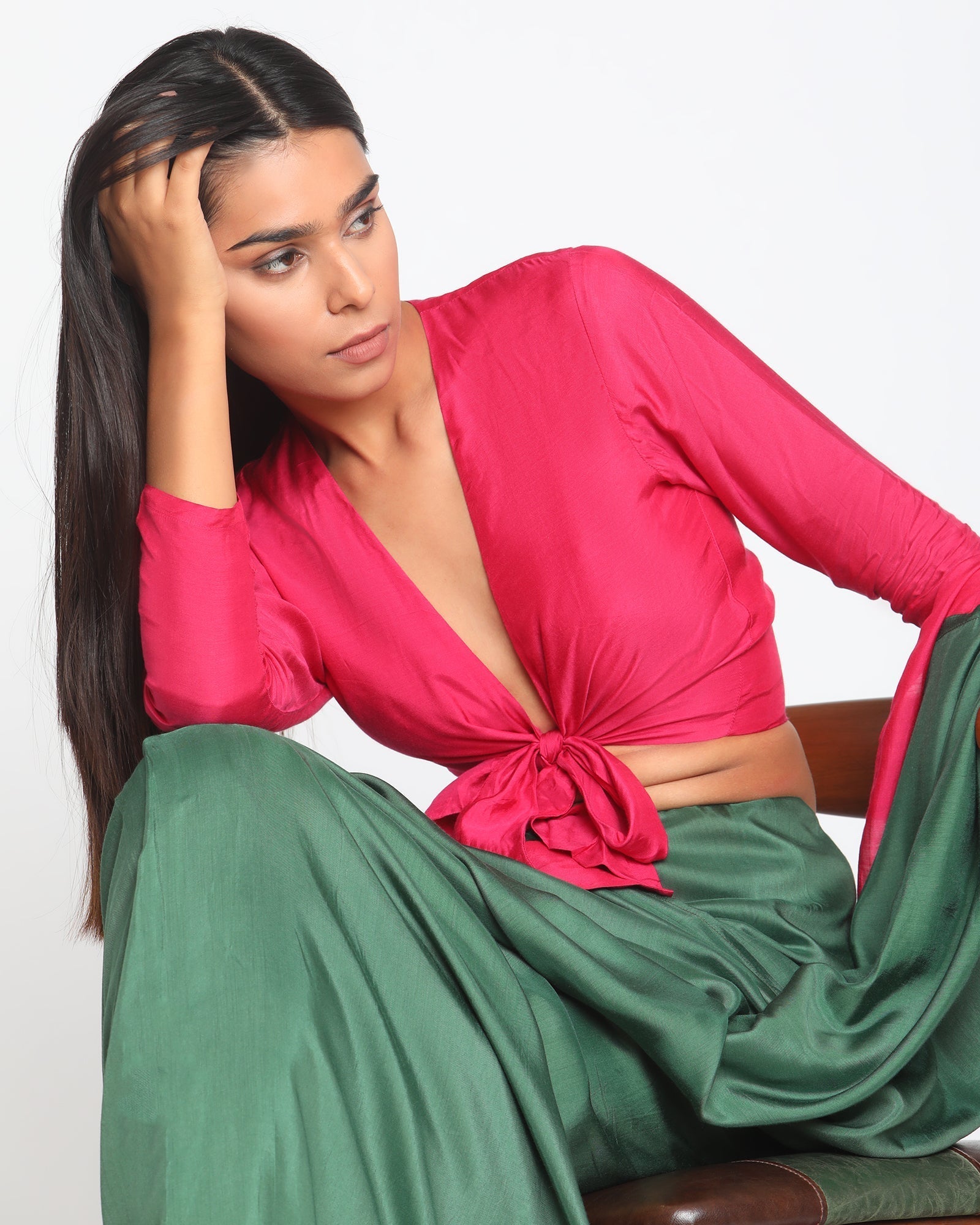 trueBrowns Silk Pink Tie Up Blouse | Swadesiicart