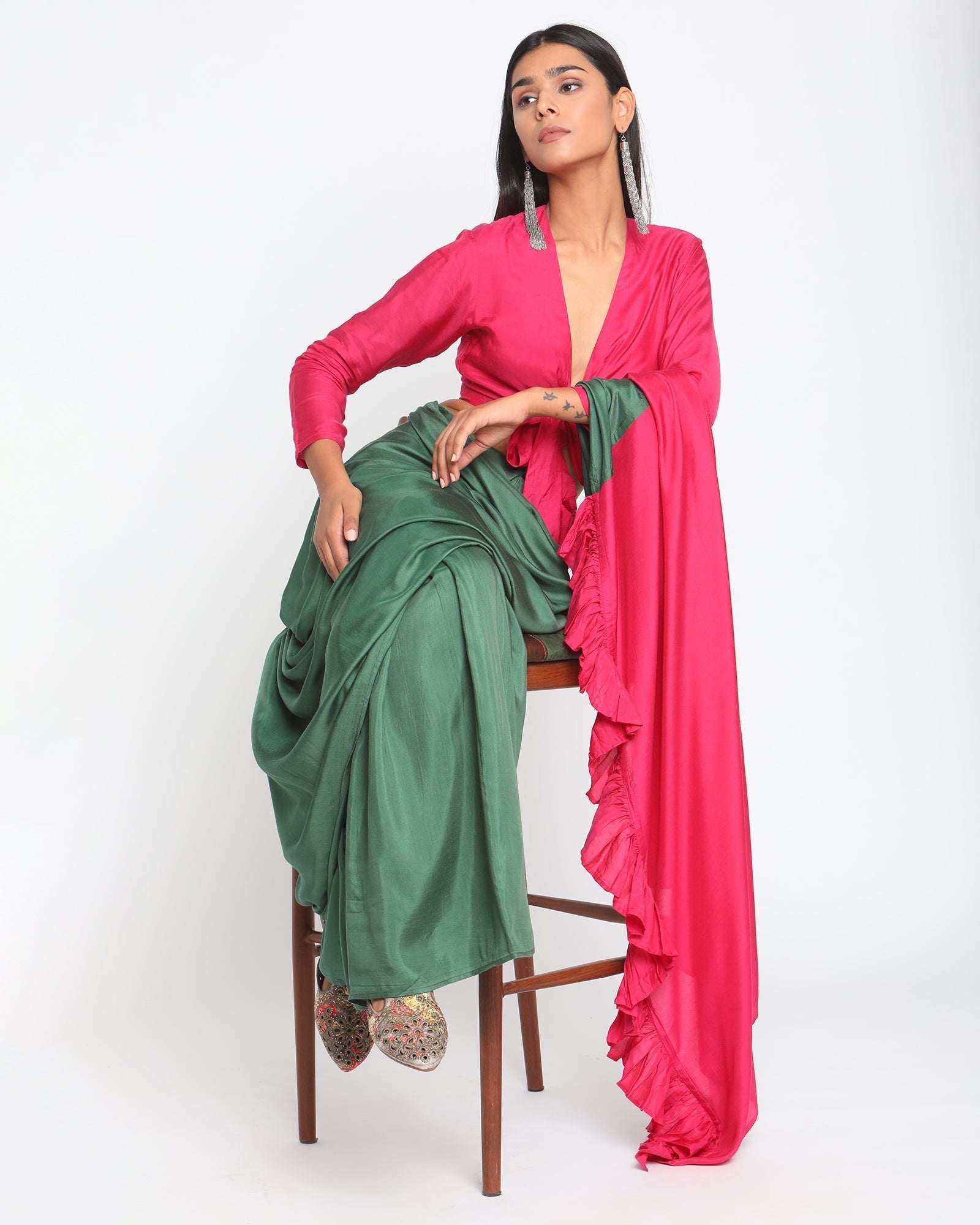 trueBrowns Silk Pink Tie Up Blouse | Swadesiicart