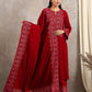 trueBrowns Red Velvet Embroidered Shawl | Swadesiicart