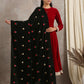 trueBrowns Black Velvet Embroidered Shawl | Swadesiicart
