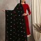 trueBrowns Black Velvet Silk Embroidered Lace Ready Pleated Saree | Swadesiicart