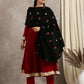 trueBrowns Black Velvet Silk Embroidered Lace Ready Pleated Saree | Swadesiicart