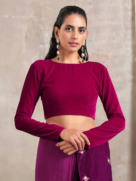 trueBrowns Pink Velvet Lace Blouse | Swadesiicart