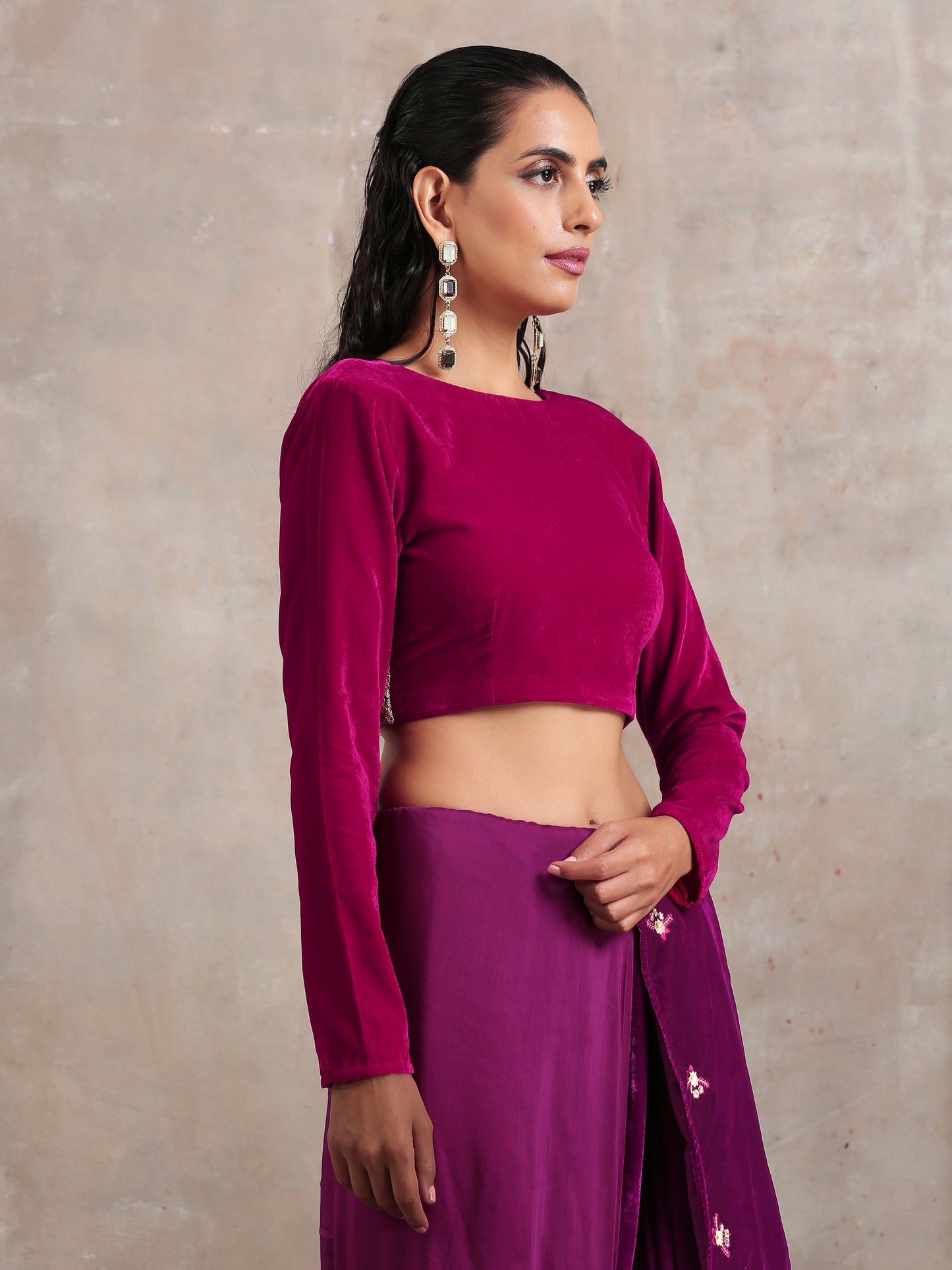 trueBrowns Pink Velvet Lace Blouse | Swadesiicart