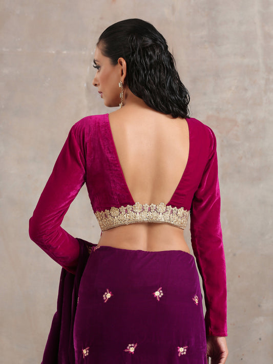 trueBrowns Pink Velvet Lace Blouse | Swadesiicart
