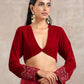 trueBrowns Red Velvet Embroidered Blouse | Swadesiicart