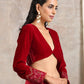 trueBrowns Red Velvet Embroidered Blouse | Swadesiicart