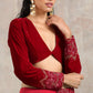 trueBrowns Red Velvet Embroidered Blouse | Swadesiicart