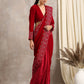 trueBrowns Red Velvet Embroidered Blouse | Swadesiicart